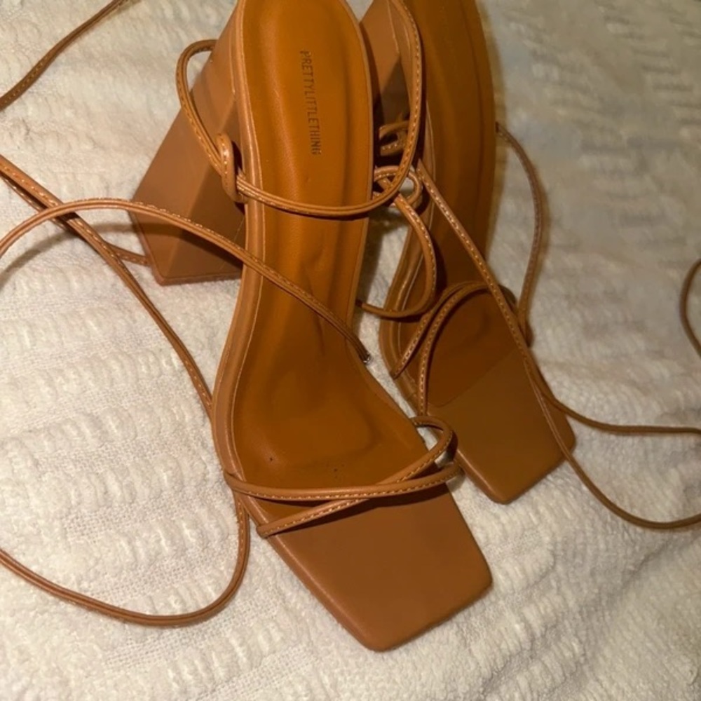 PrettyLittleThing Brown Strappy Heels